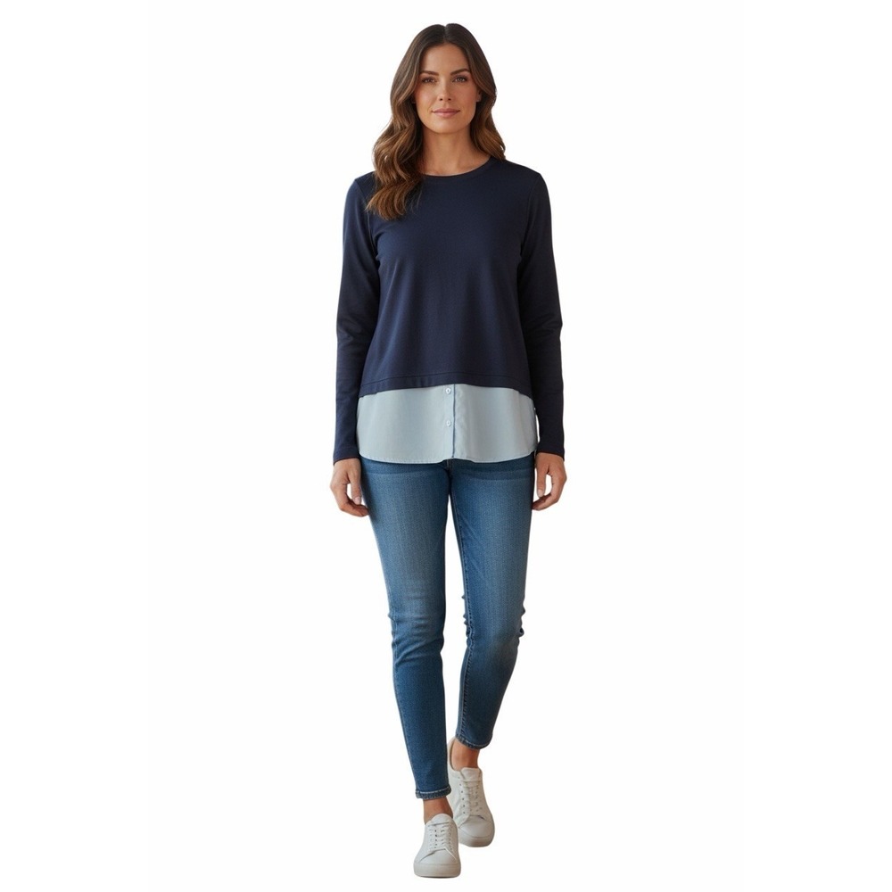 Athleta Womens Navy Blue Gallery Top 2.0 Tunic  Layered Shirt Hem Small